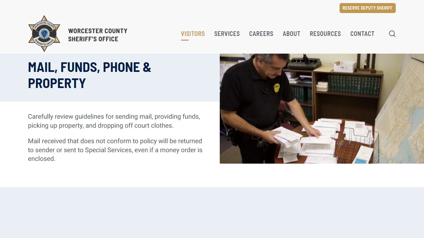 Mail, Funds, Phone & Property - Worcester County Sheriff's Office